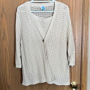 J. Jill Beige Open-Knit Cardigan
